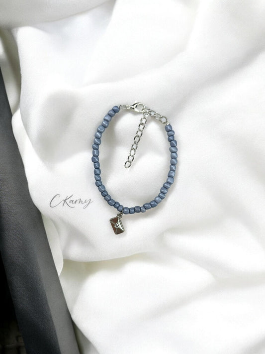 Bracelet femme courrier rocaille gris bleu
