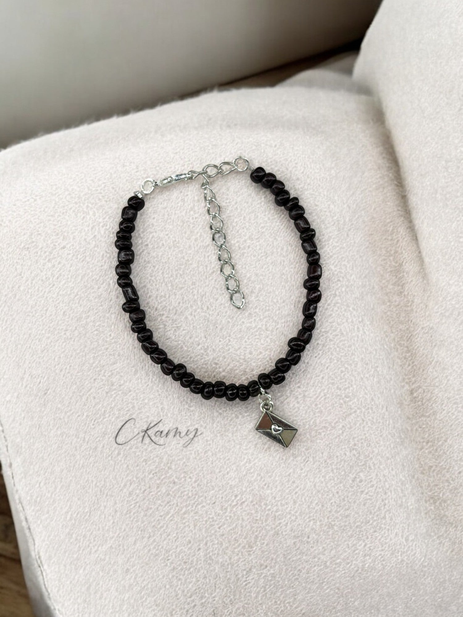 Bracelet femme courrier rocaille marron