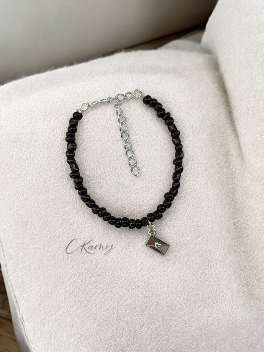 Bracelet femme courrier rocaille marron