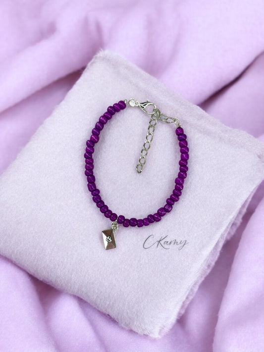 Bracelet femme courrier rocaille prune