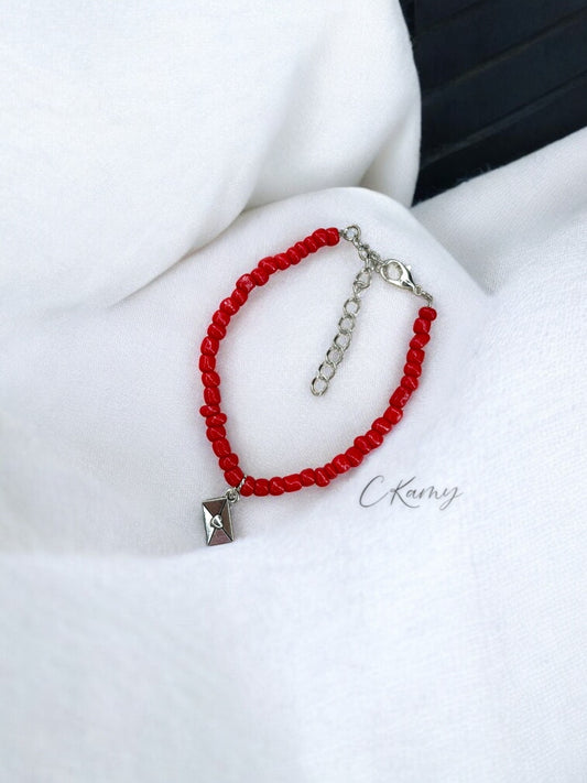 Bracelet femme courrier rocaille rouge