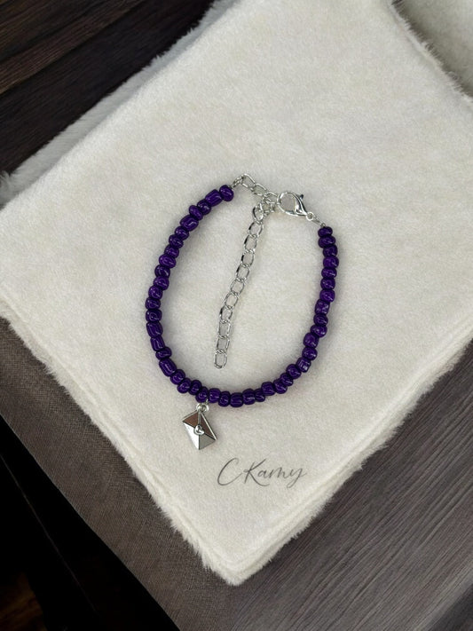Bracelet femme courrier rocaille violet foncé