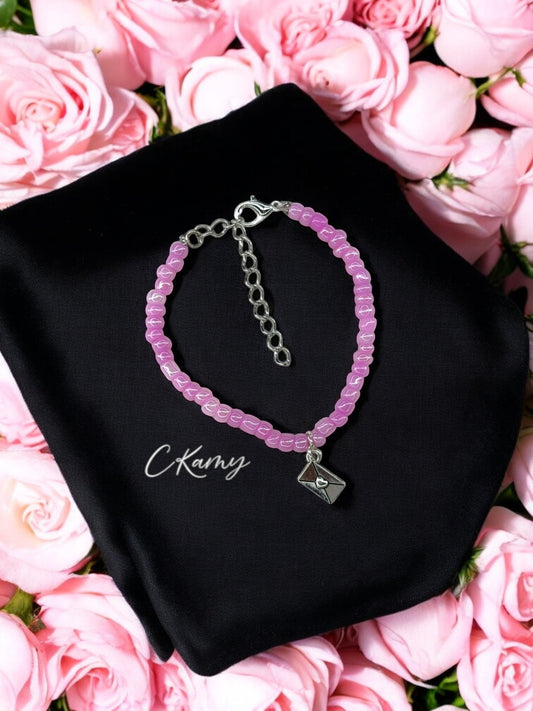 Bracelet femme courrier rocaille violet rose