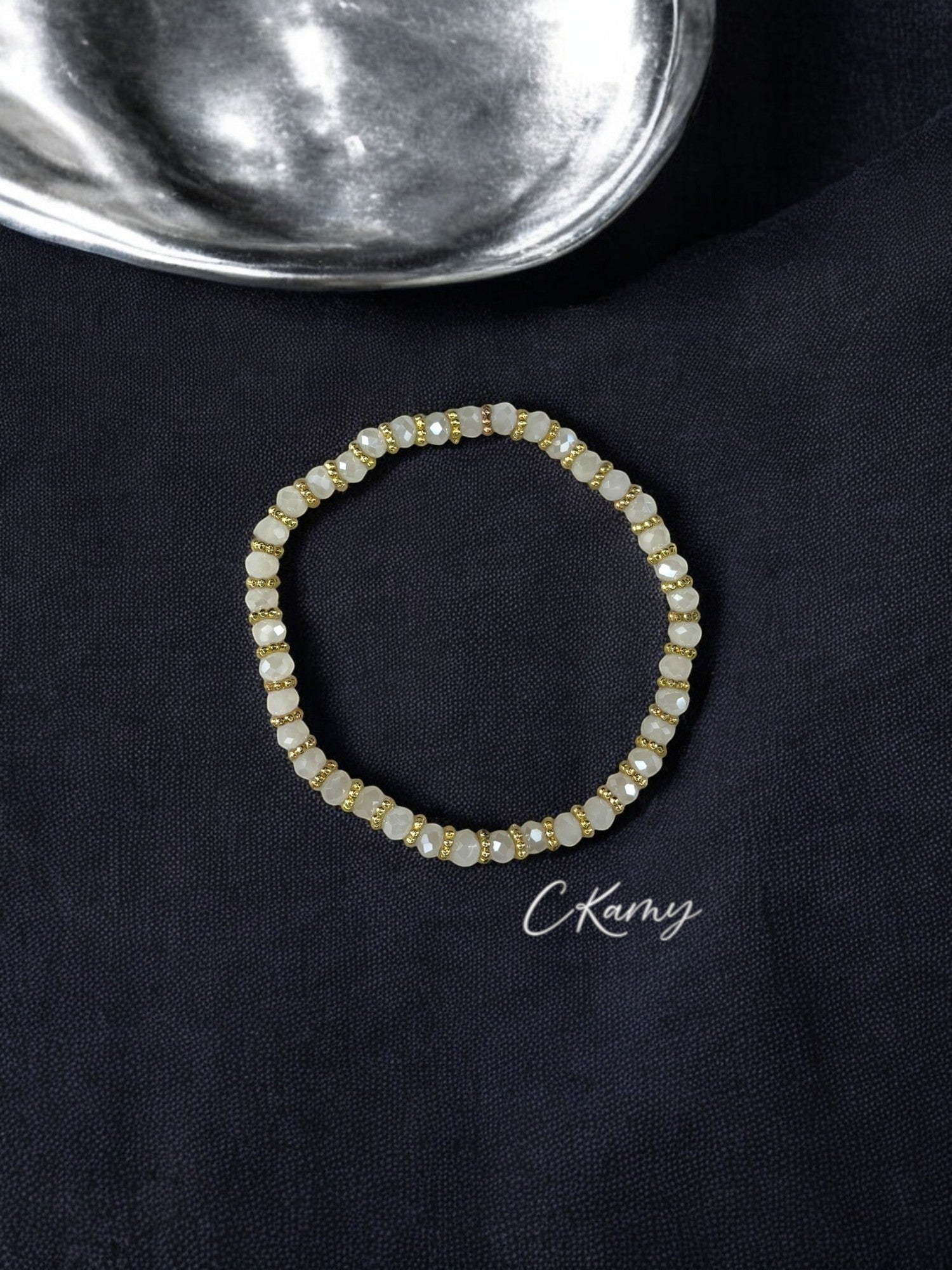 Bracelet femme facettes 4mm blanc doré