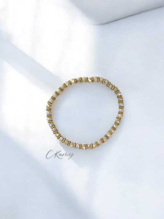 Bracelet femme facettes 4mm crème doré