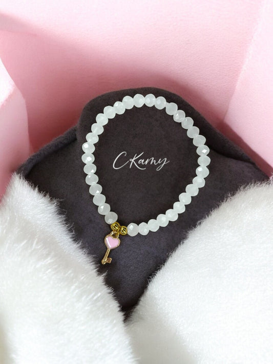 Bracelet femme facettes 6mm blanc & clé