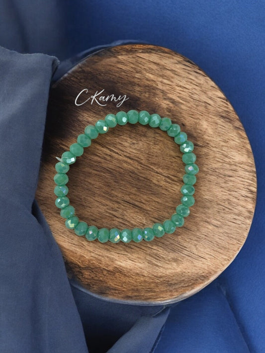 Bracelet femme facettes 6mm bleu vert clair