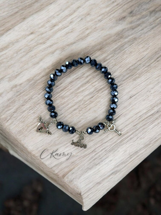 Bracelet femme facettes 6mm cadenas clé argent