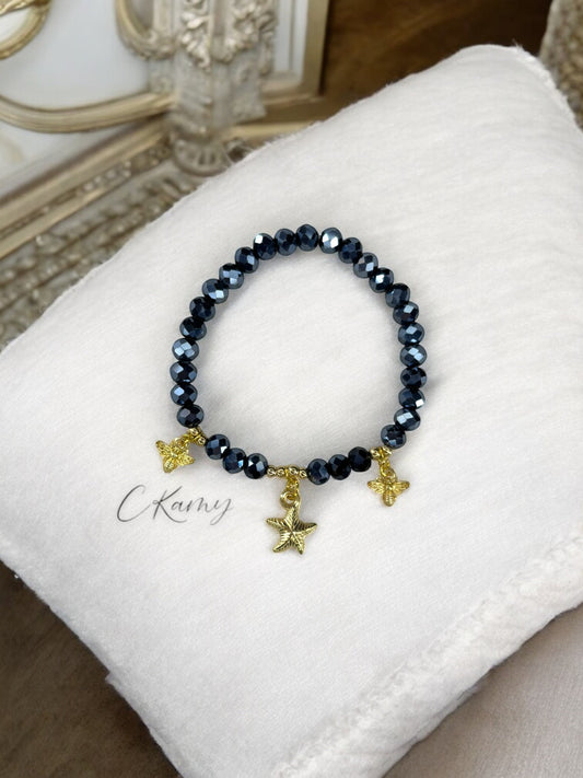 Bracelet femme facettes 6mm étoile de mer abeille doré