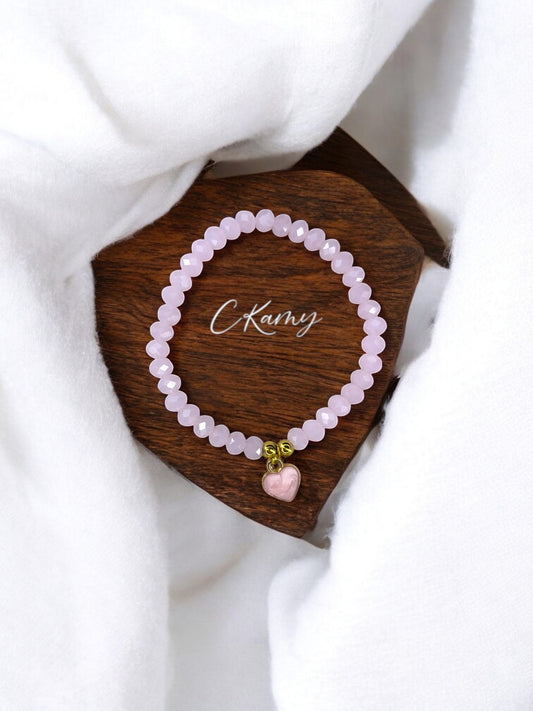Bracelet femme facettes 6mm rose & coeur