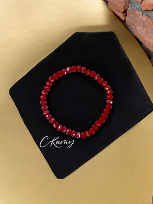 Bracelet femme facettes 6mm rouge brillant