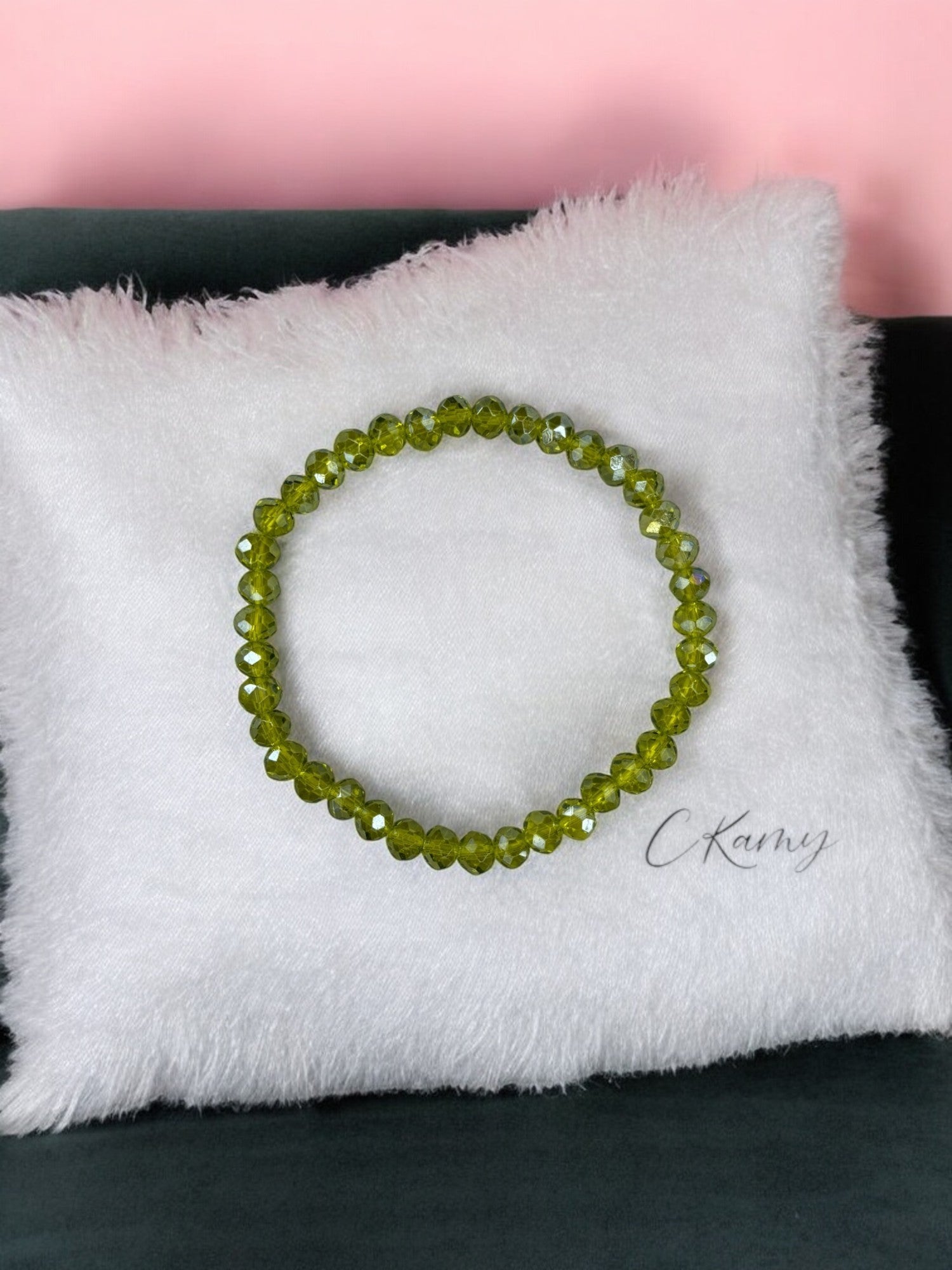 Bracelet femme facettes 6mm vert jaune transparent