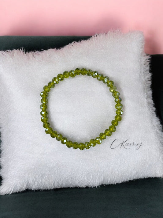 Bracelet femme facettes 6mm vert jaune transparent