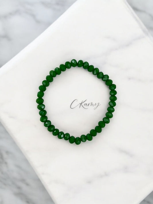 Bracelet femme facettes 6mm vert sapin