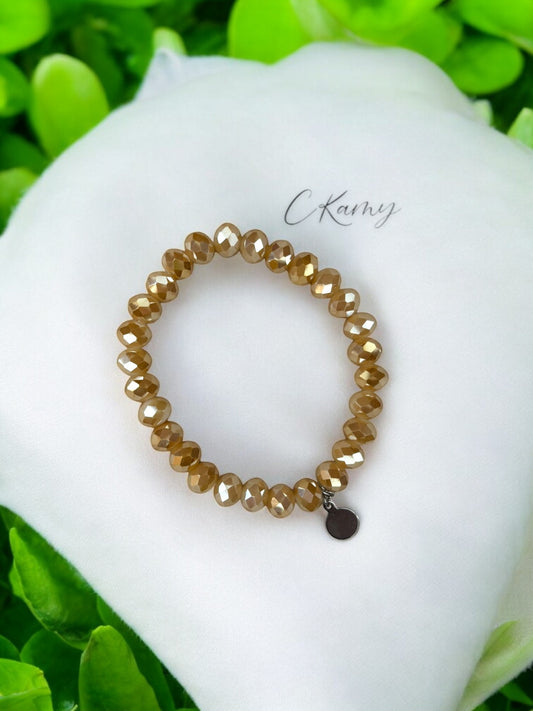 Bracelet femme facettes 8mm beige brillant