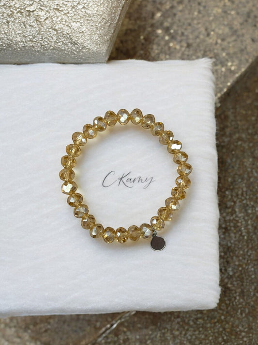 Bracelet femme facettes 8mm beige transparent