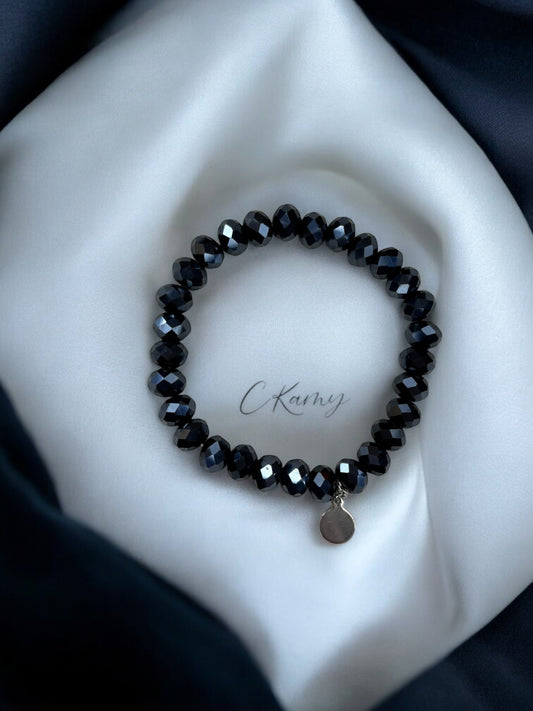 Bracelet femme facettes 8mm bleu marine