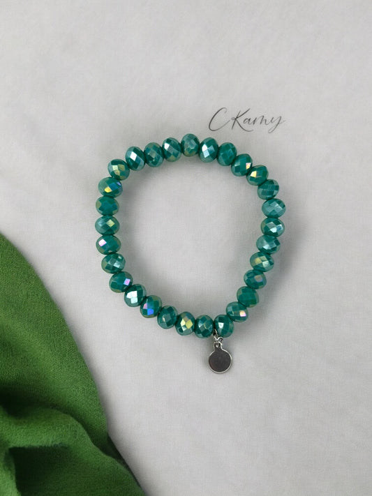 Bracelet femme facettes 8mm bleu vert foncé