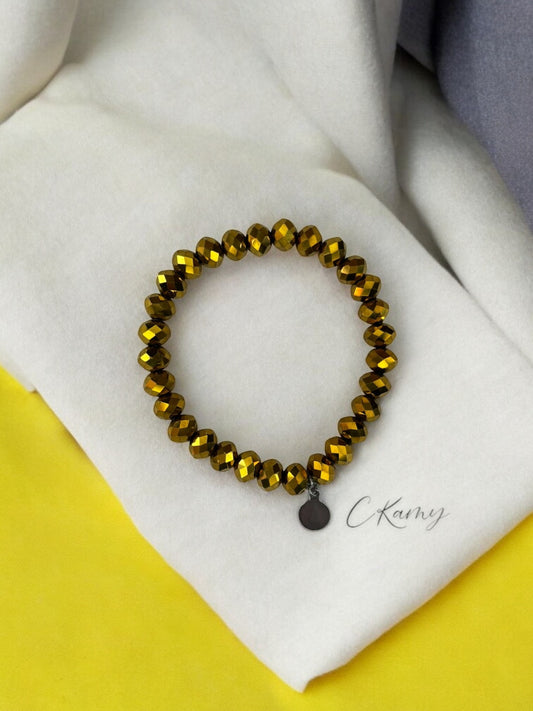 Bracelet femme facettes 8mm doré