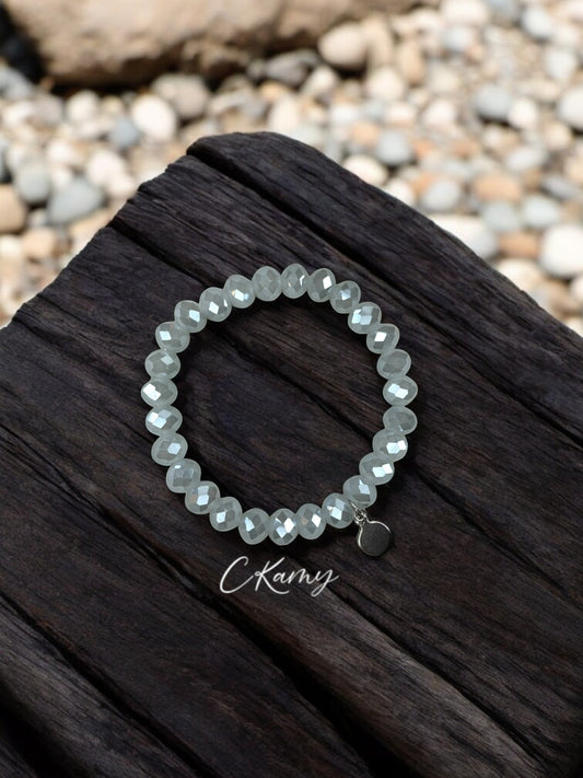 Bracelet femme facettes 8mm gris brillant