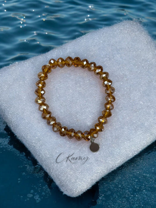Bracelet femme facettes 8mm marron brillant