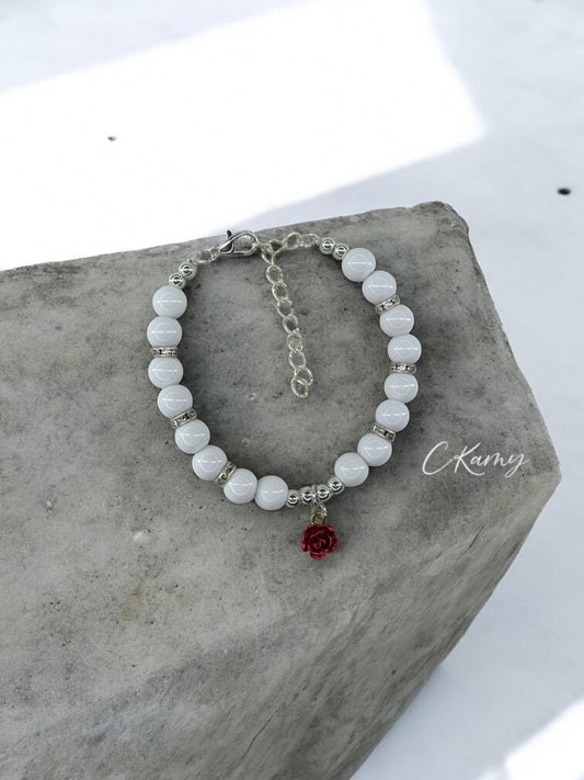 Bracelet femme fleur rose rouge blanc