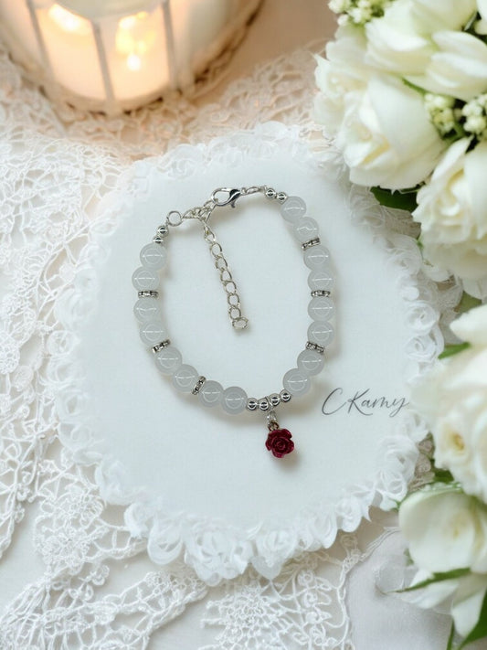 Bracelet femme fleur rose rouge blanc transparent