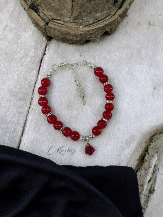 Bracelet femme fleur rose rouge rouge