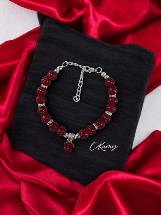 Bracelet femme fleur rose rouge rouge foncé