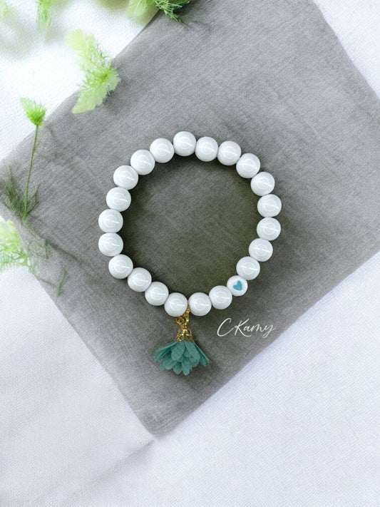 Bracelet femme fleur tissu bleu vert coeur bleu