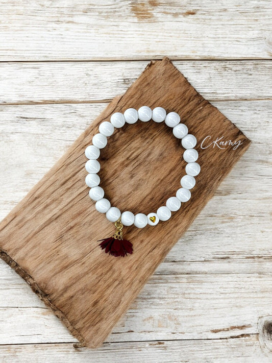 Bracelet femme fleur tissu bordeaux coeur doré