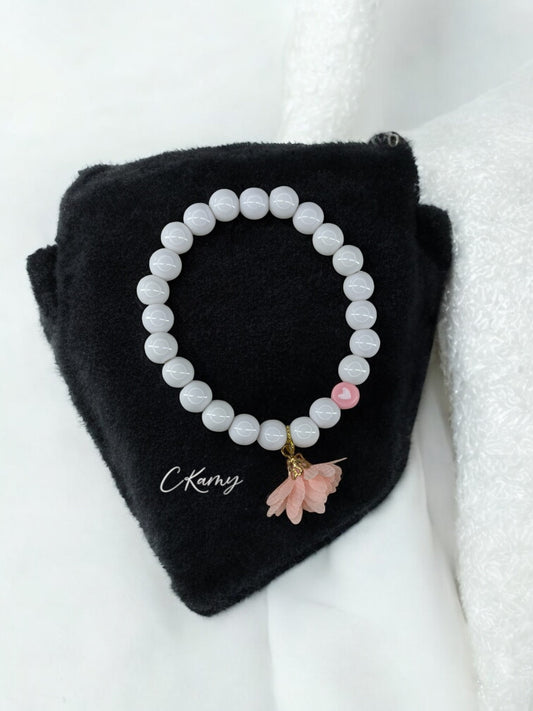 Bracelet femme fleur tissu chair coeur blanc