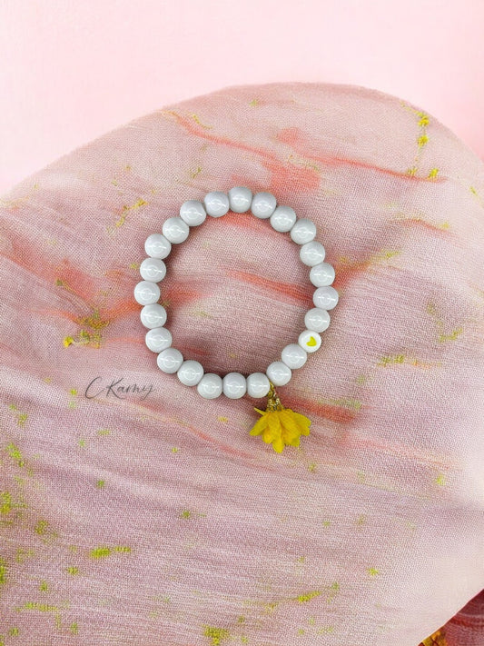 Bracelet femme fleur tissu jaune coeur jaune