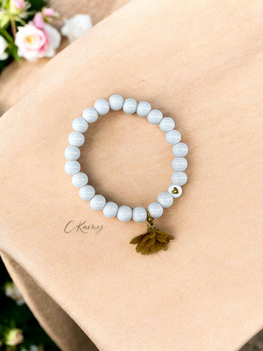 Bracelet femme fleur tissu marron coeur doré