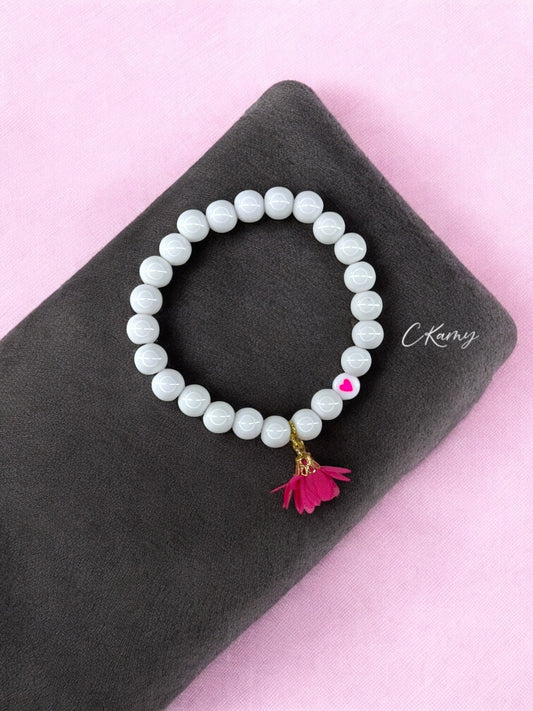 Bracelet femme fleur tissu rose fuchsia coeur rose