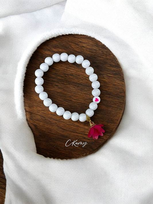 Bracelet femme fleur tissu rose rouge coeur rose