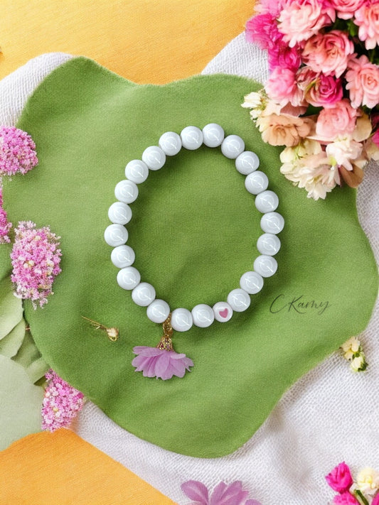 Bracelet femme fleur tissu rose violet coeur rose