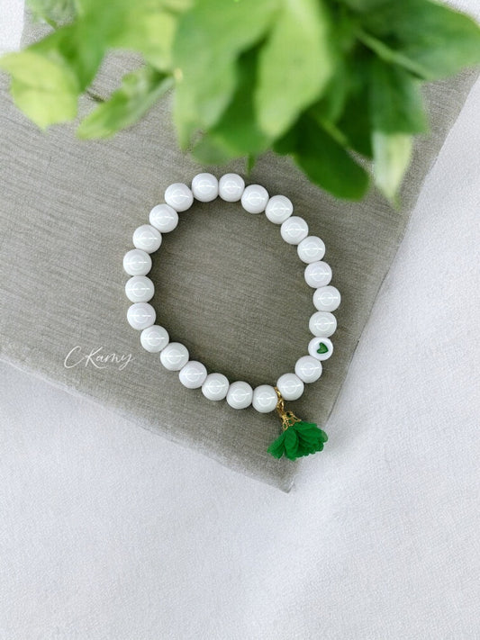 Bracelet femme fleur tissu vert bouteille coeur doré