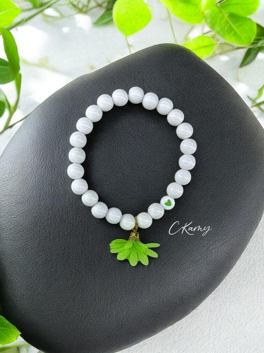 Bracelet femme fleur tissu vert clair coeur vert