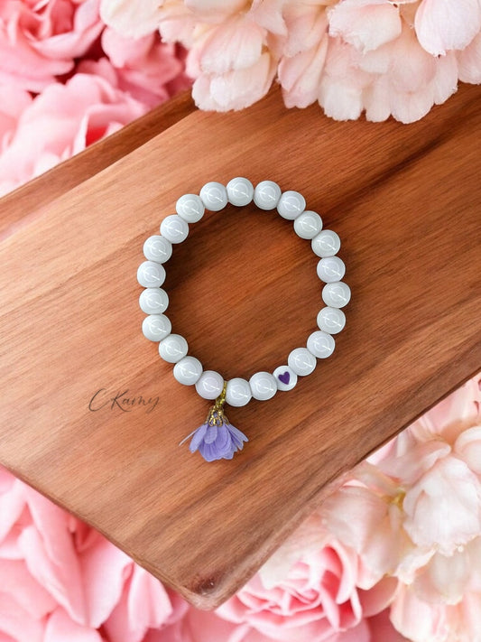 Bracelet femme fleur tissu violet coeur violet