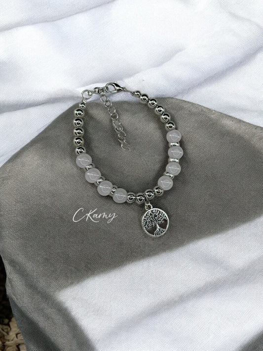 Bracelet femme grand arbre de vie argent gris clair