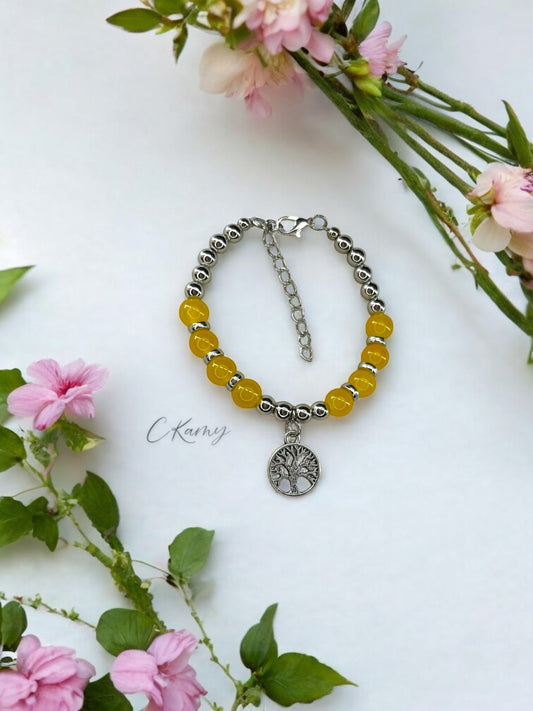 Bracelet femme grand arbre de vie argent jaune orangé
