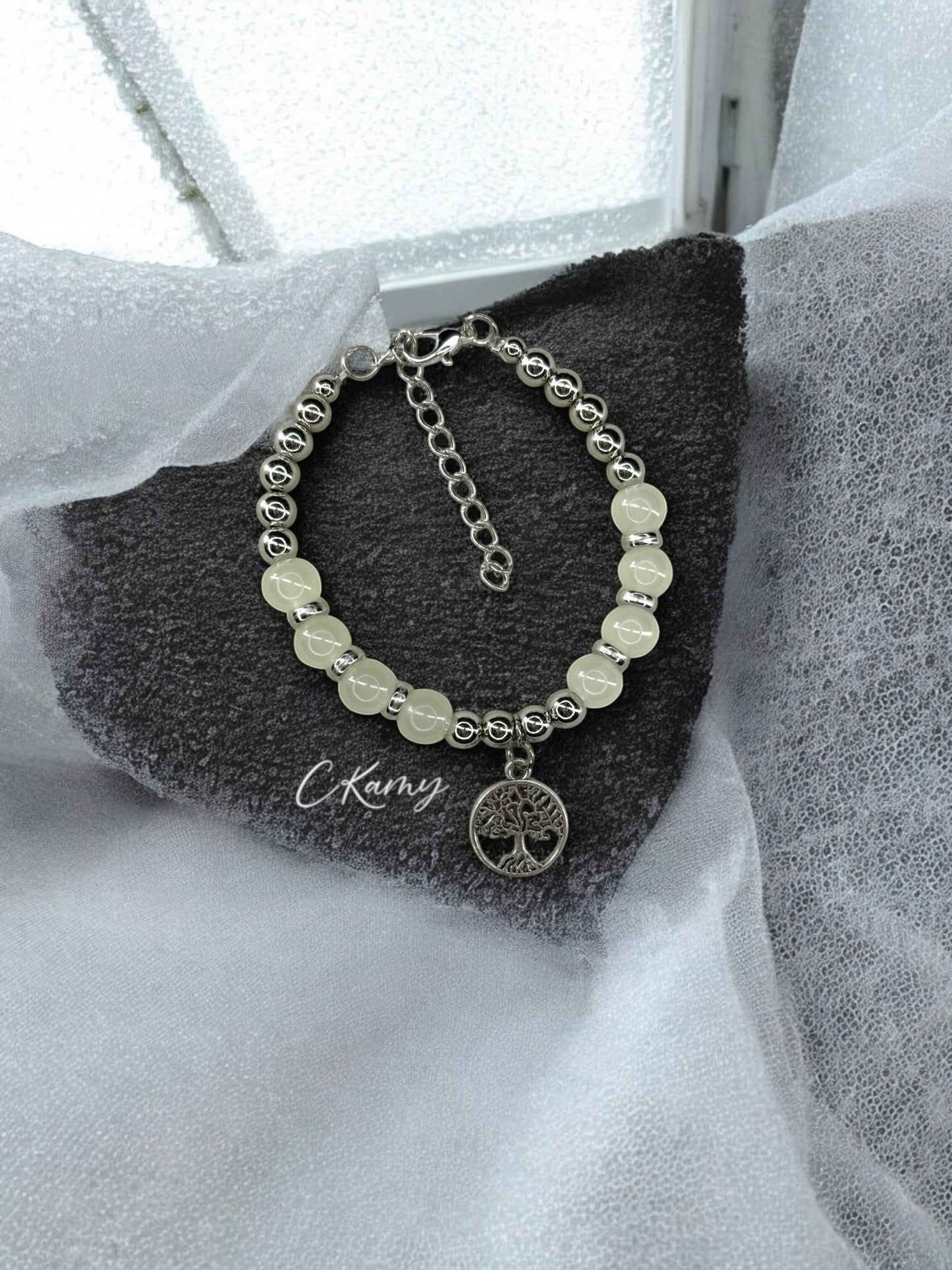 Bracelet femme grand arbre de vie argent jaune pastel