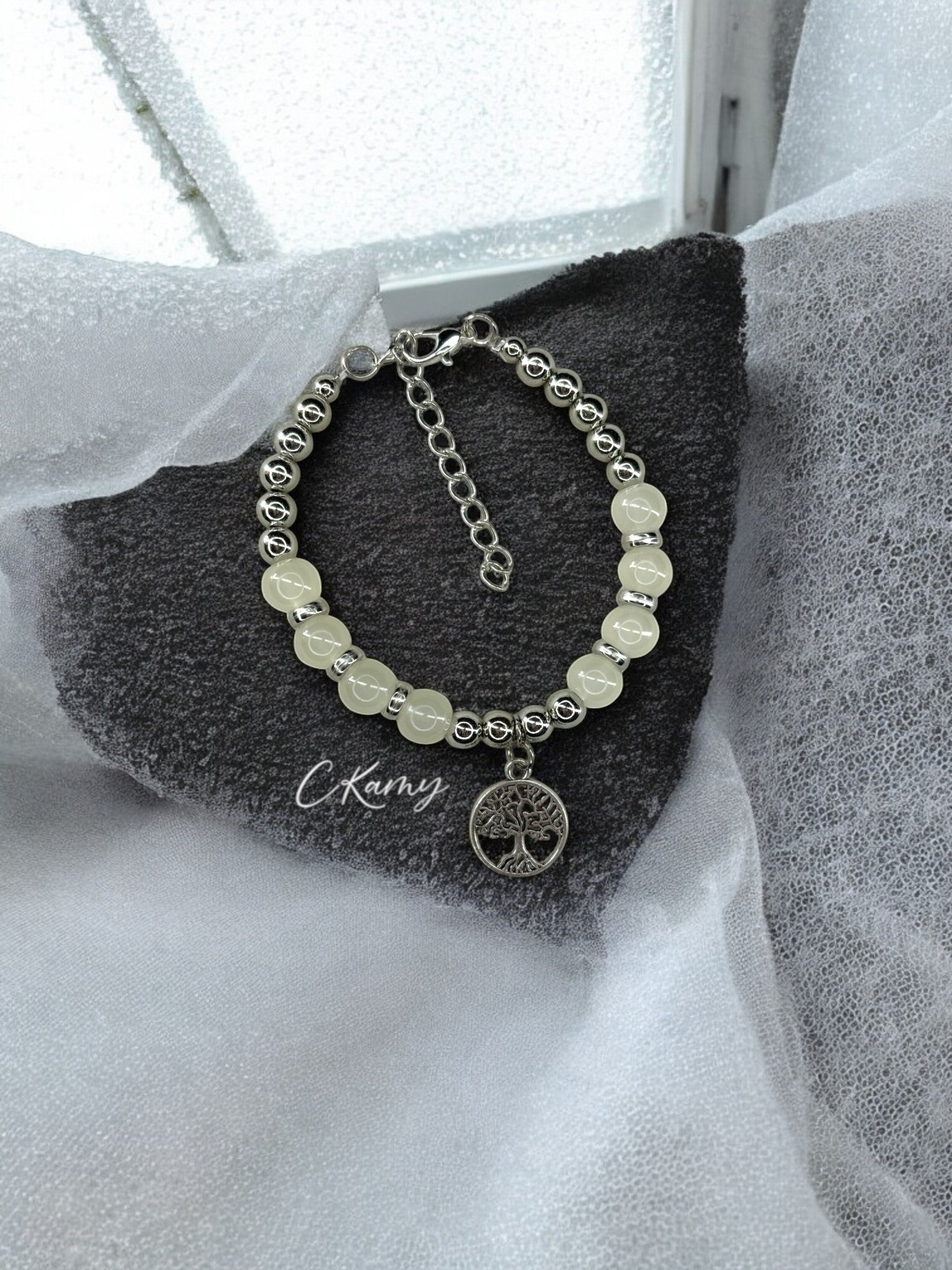Bracelet femme grand arbre de vie argent jaune pastel