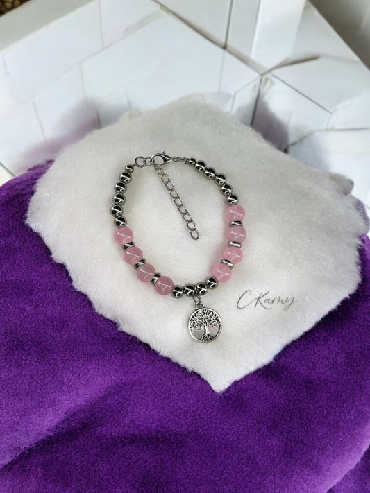 Bracelet femme grand arbre de vie argent rose