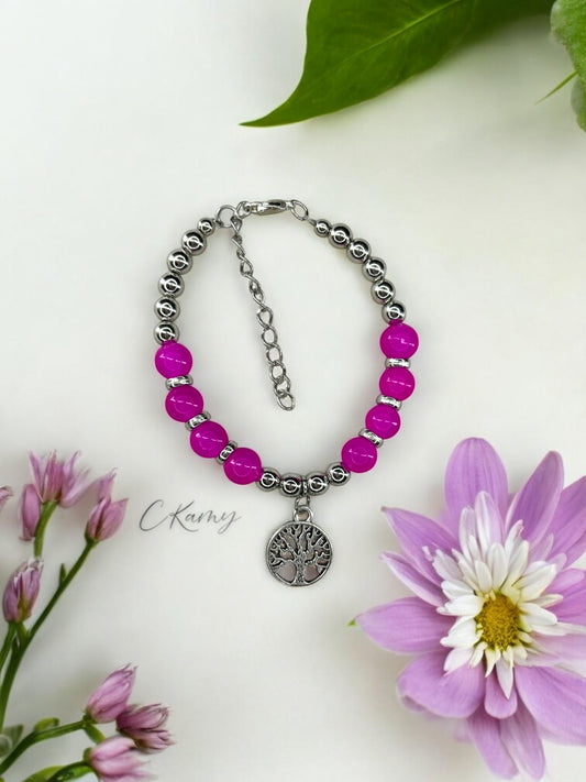 Bracelet femme grand arbre de vie argent rose flash