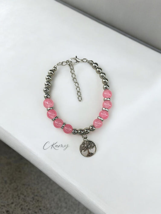 Bracelet femme grand arbre de vie argent rose foncé