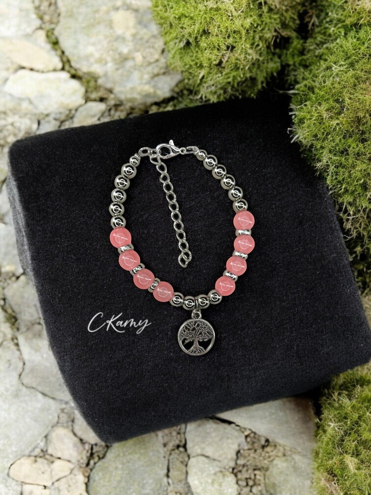 Bracelet femme grand arbre de vie argent rose saumon