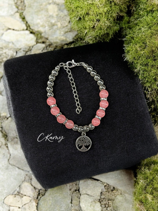 Bracelet femme grand arbre de vie argent rose saumon