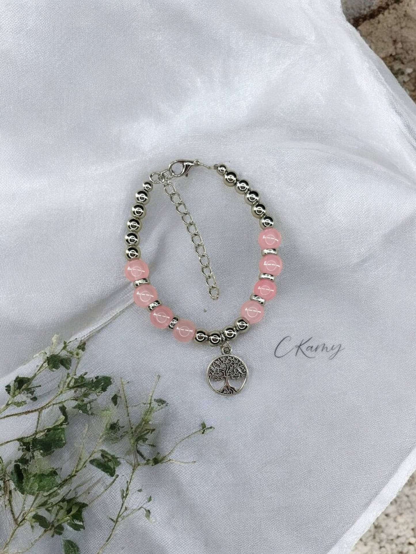 Bracelet femme grand arbre de vie argent rose saumon clair